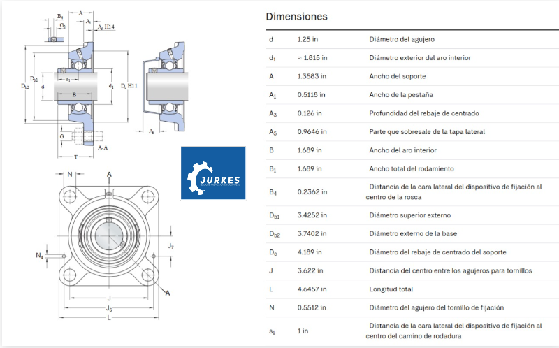 FY-1 1/4 - Chumacera De Pared 4 Tor 1" 1/4 SKF