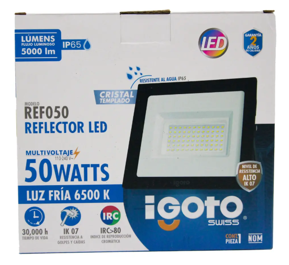REF050- Lampara Tipo Reflector De Led 50 W 1000 Lm 110/240 V Marco Negro 