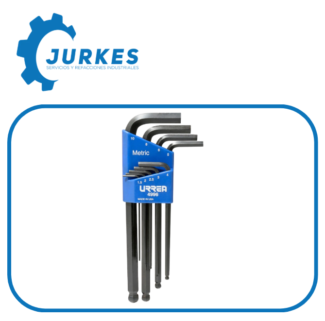 URR-4996HD - Juego De Llaves Hexagonales Tipo "L", Métricas, Punta De Bola, 9Pz URREA