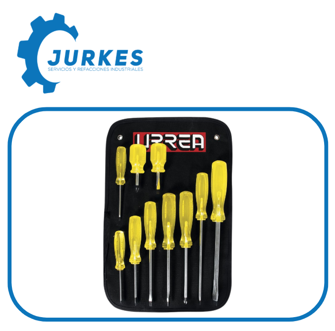 URR-JBUD02 - Juego Desarmadores Combinados (10 Pzas) Plano,Cabinet Y Phillips (Ambar) URREA