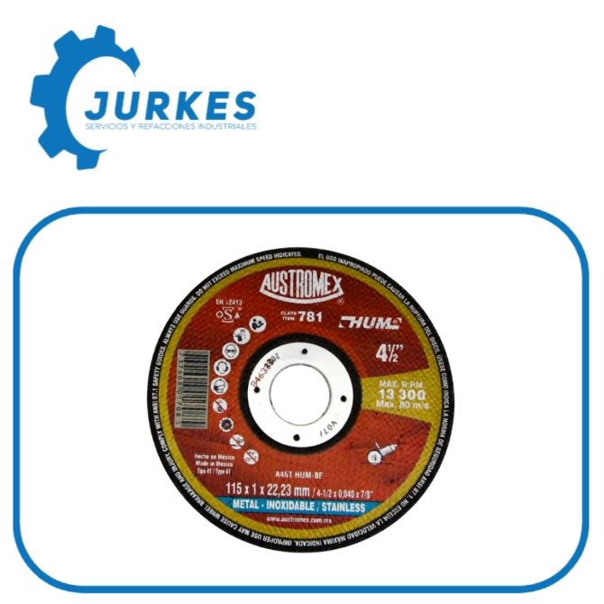 AUS-781 - Disco Para Corte De Metal 4.1/2"X3/64"X7/8"