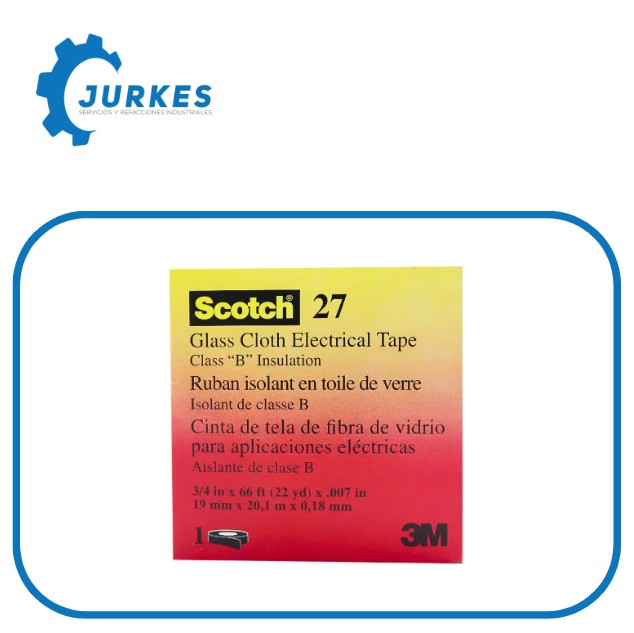 SCOTCH 27 3/4 - Cinta Aislante Clase B De Tela De Fibra De Vidrio Scotch 18Mmx20Mt
