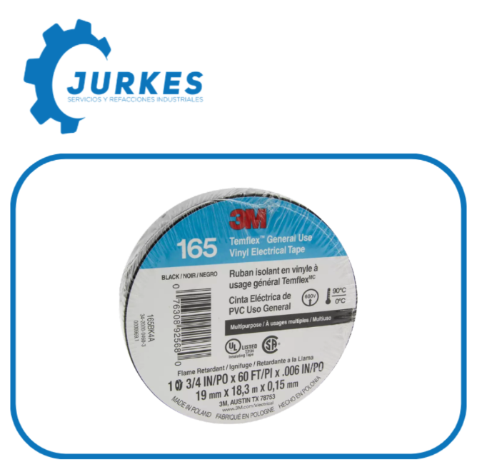 165-N - Cinta Aislante 19X18 Vinil Negro Temflex 165 3M