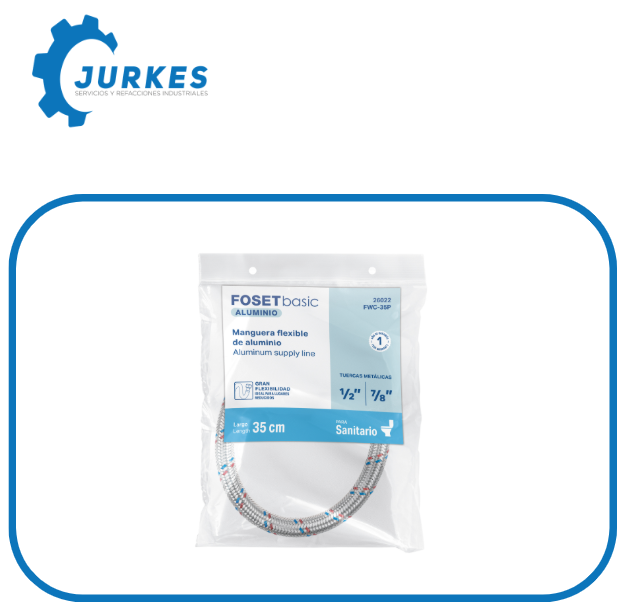 26022- FWC-35P - Manguera p/WC, aluminio, 1/2" x 7/8", 35 cm, BASIC