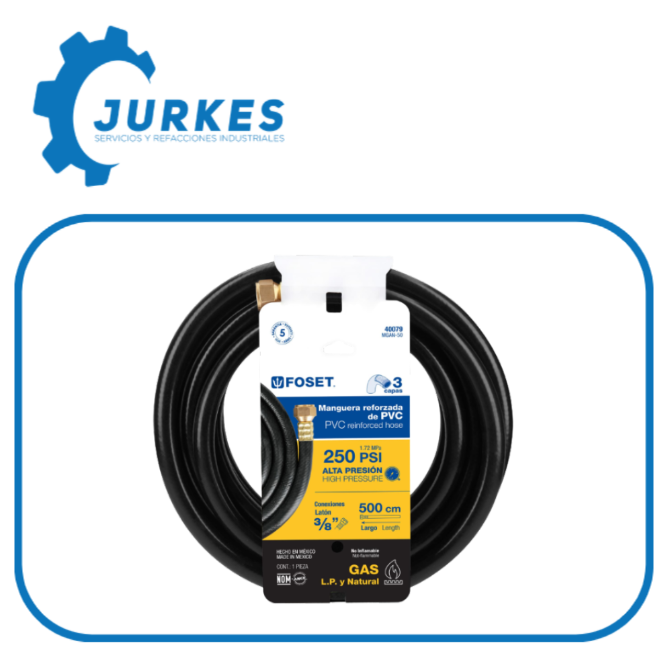 40079 - Manguera Para Gas, PVC Negra, 3/8" Flare, 5Mt FOSET