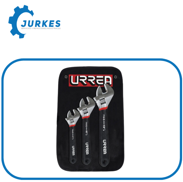 URR-795G- Juego De Llaves Ajustables Satinadas (3 Pzas) Estuche Vinil C/Grip