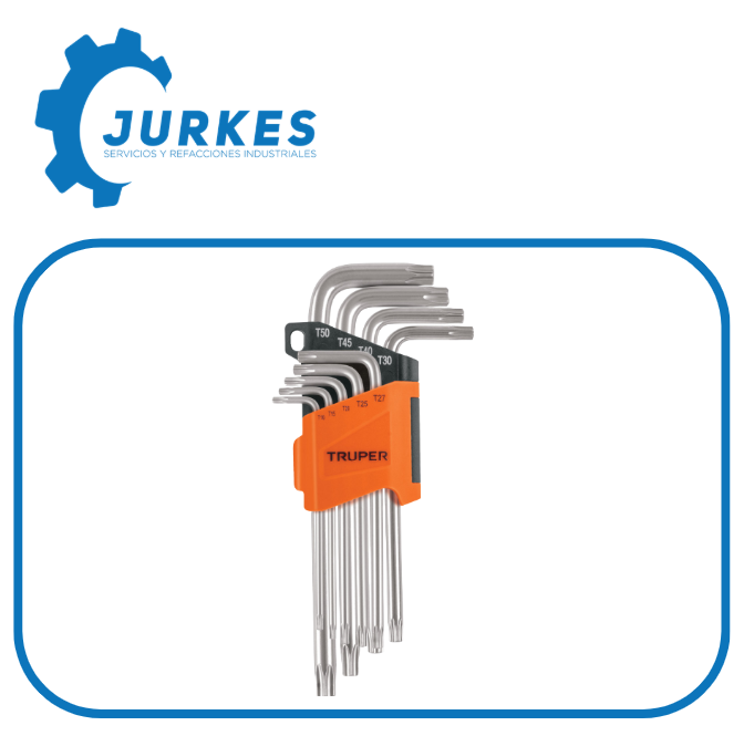 13647 - Juego De 9 Llaves Torx Largas Con Organizador Abatible TRUPER